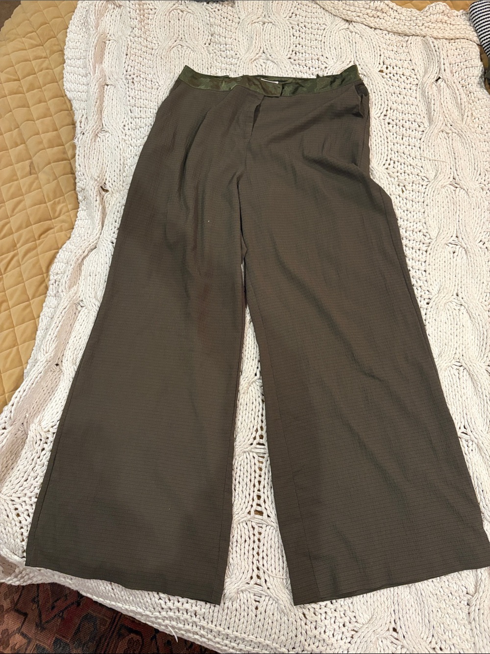Showpo Olive Green Satin Trousers